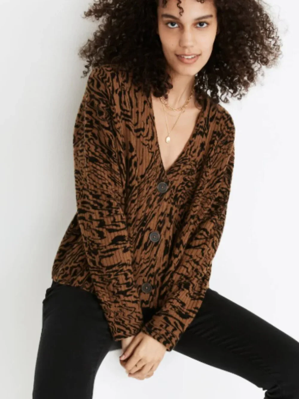 Madewell Tigerized Cameron Ribbed Cardigan Sweater in Coziest Yarn Small - Picture 1 of 4